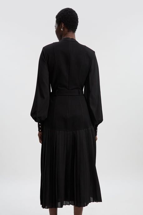 Ponte And Georgette Mix Balloon Sleeve Cut Out Detail Pleated Maxi Dress - Image 4