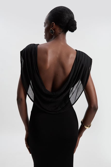 Viscose Blend Slinky Drape Plunge Back Knit Maxi Dress - Image 1