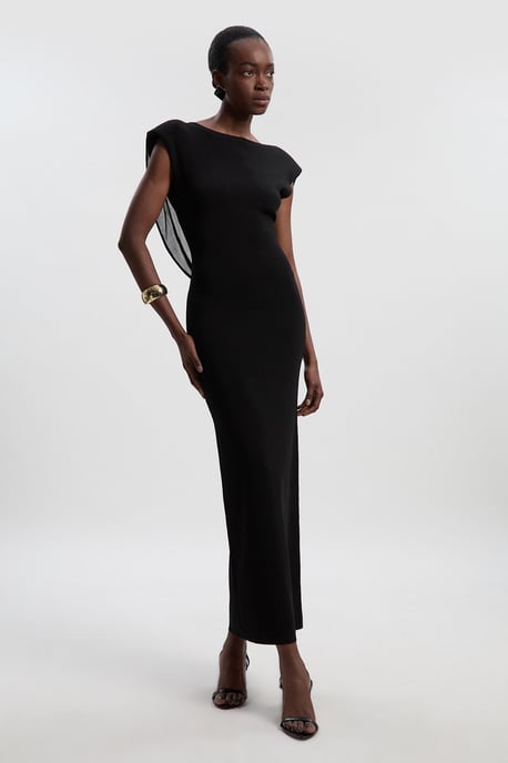 Viscose Blend Slinky Drape Plunge Back Knit Maxi Dress - Image 2