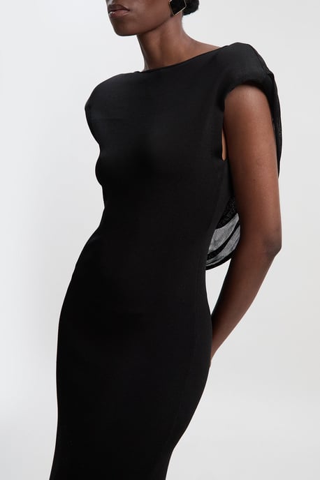 Viscose Blend Slinky Drape Plunge Back Knit Maxi Dress - Image 3
