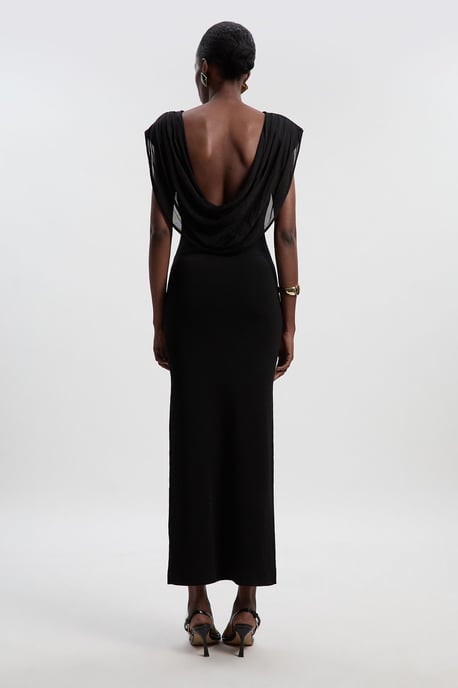 Viscose Blend Slinky Drape Plunge Back Knit Maxi Dress - Image 4