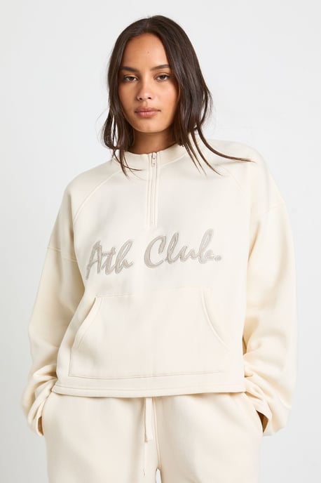 Ath Club Towelling Applique Quarter Zip Sweatshirt - Image 1