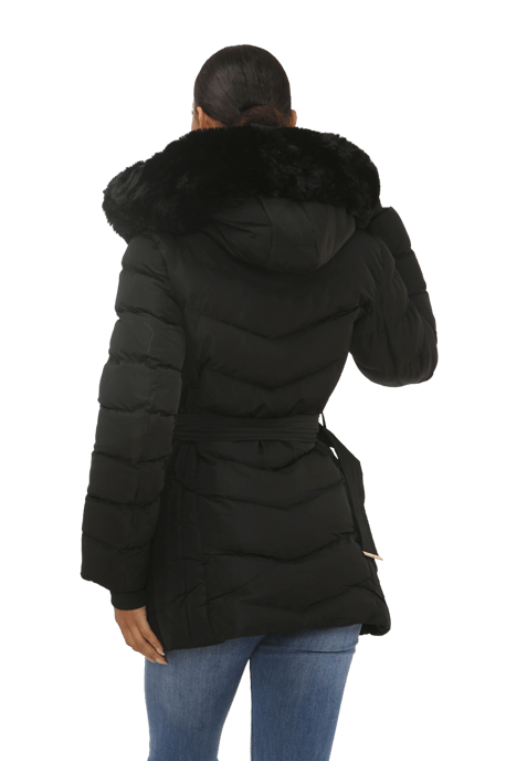 Jess Women’s Mid-Length Coat with Faux Fur Hood & Zip Pockets - Image 3