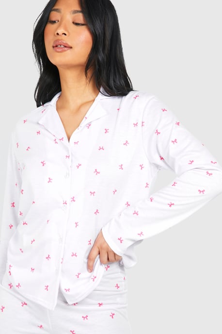 Petite Bow Print Long Sleeve Shirt & Trousers Pyjama Set - Image 4