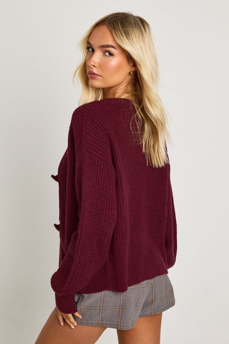 Toggle Button High Neck Knit Cardigan - Image 2