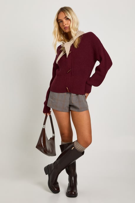 Toggle Button High Neck Knit Cardigan - Image 3