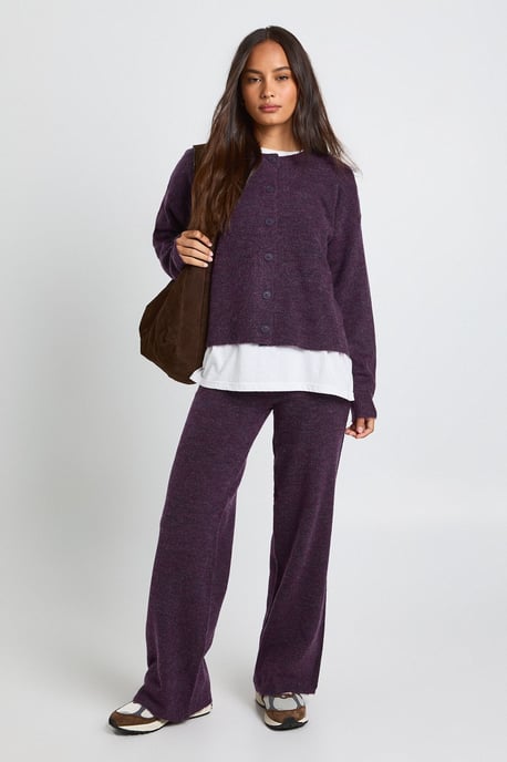 Crew Neck Knitted Boxy Cardigan and Wide Leg Trouser Co-Ord - Image 1