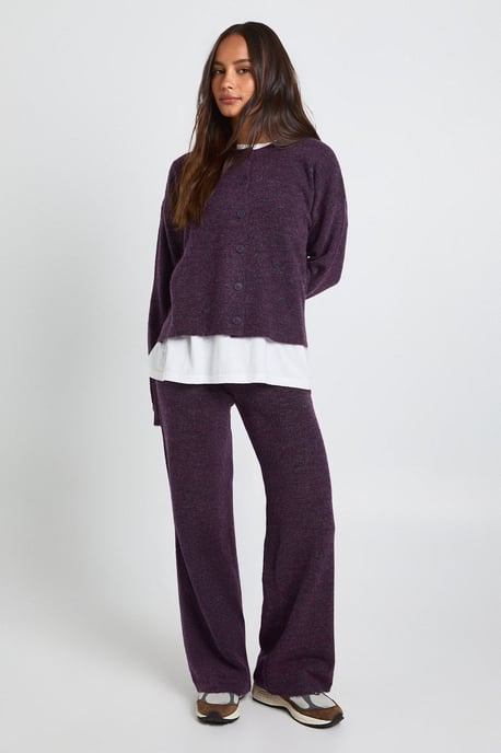 Crew Neck Knitted Boxy Cardigan and Wide Leg Trouser Co-Ord - Image 3
