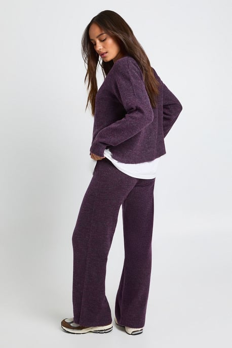 Crew Neck Knitted Boxy Cardigan and Wide Leg Trouser Co-Ord - Image 4