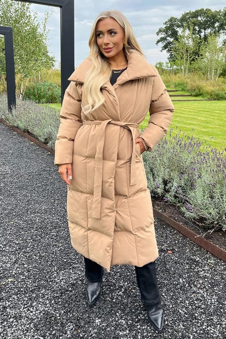 Biscuit Tie Waist Quilted Longline Puffer Coat - Image 1
