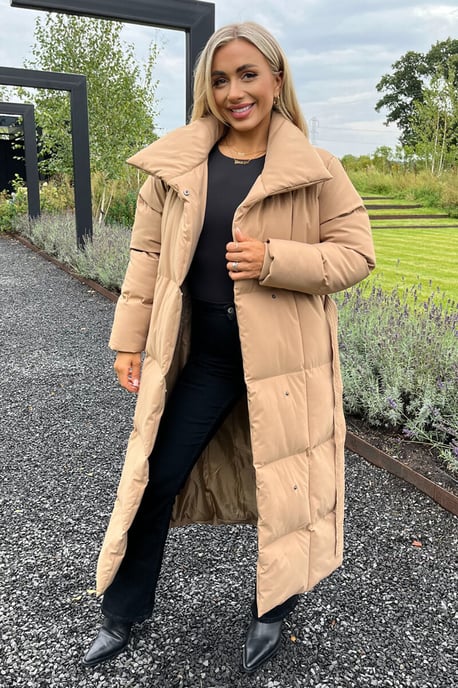 Biscuit Tie Waist Quilted Longline Puffer Coat - Image 2