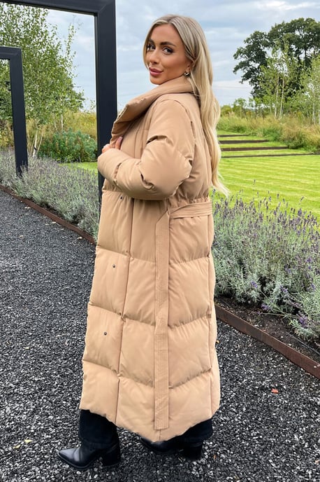 Biscuit Tie Waist Quilted Longline Puffer Coat - Image 3