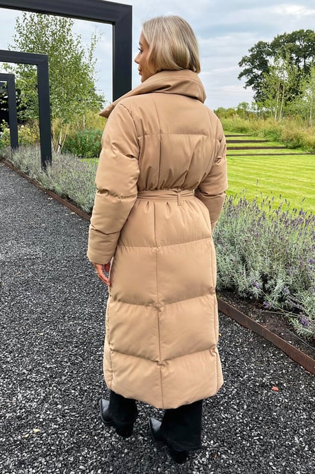 Biscuit Tie Waist Quilted Longline Puffer Coat - Image 4