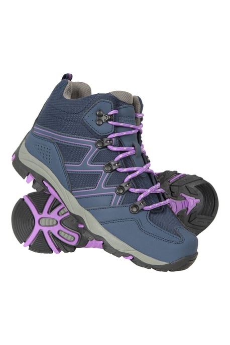 'Oscar'' Kids Walking Boots Suede Mesh Upper Cushioned Hiking Everyday Shoes Purple - Image 1
