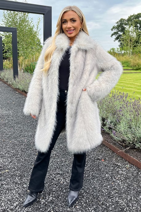 Cream Tipped Faux Fur Long Jacket - Image 2