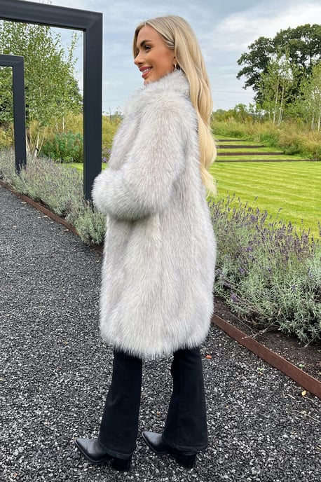 Cream Tipped Faux Fur Long Jacket - Image 3