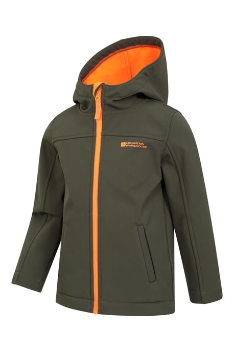 'Exodus' Kids Softshell Jacket with Two Side Pockets Fleece Lined Water Resistant Outdoors Coat Green - Image 4