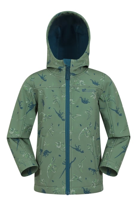 'Exodus' Kids Softshell Jacket with Two Side Pockets Fleece Lined Water Resistant Outdoors Coat Green - Image 2