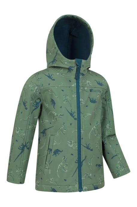 'Exodus' Kids Softshell Jacket with Two Side Pockets Fleece Lined Water Resistant Outdoors Coat Green - Image 3