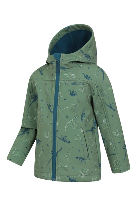 'Exodus' Kids Softshell Jacket with Two Side Pockets Fleece Lined Water Resistant Outdoors Coat Green - Image 5