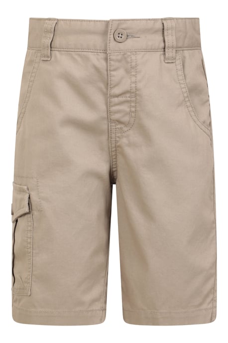 'Cargo' Kids Shorts 100% Cotton Adjustable Waistband Casual Summer Bottoms Beige - Image 1