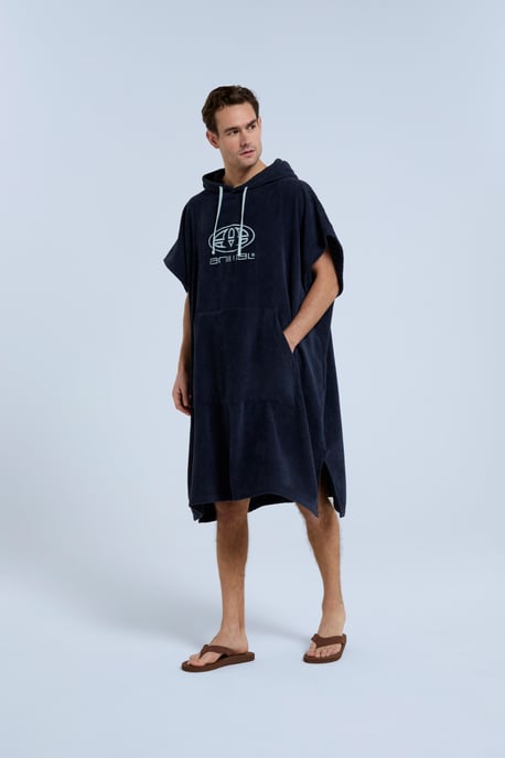 'Jacob' Men's Towelling Poncho Cotton Quick Dry Adjustable Hood Changing Robe Dark Blue - Image 2