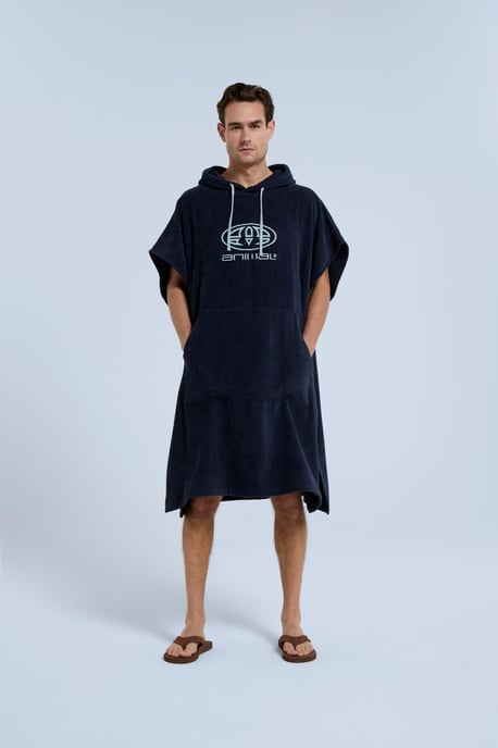 'Jacob' Men's Towelling Poncho Cotton Quick Dry Adjustable Hood Changing Robe Dark Blue - Image 3