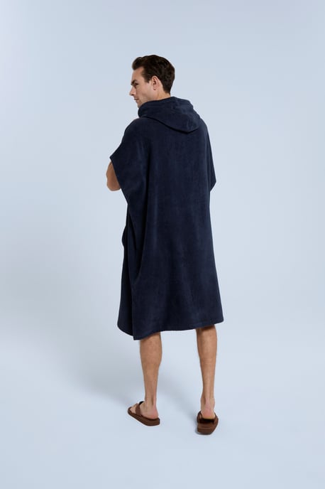 'Jacob' Men's Towelling Poncho Cotton Quick Dry Adjustable Hood Changing Robe Dark Blue - Image 4