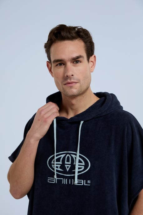 'Jacob' Men's Towelling Poncho Cotton Quick Dry Adjustable Hood Changing Robe Dark Blue - Image 5