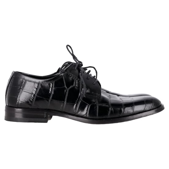 Saint Laurent Croc Embossed Lace Up Oxfords in Black Leather - Image 1