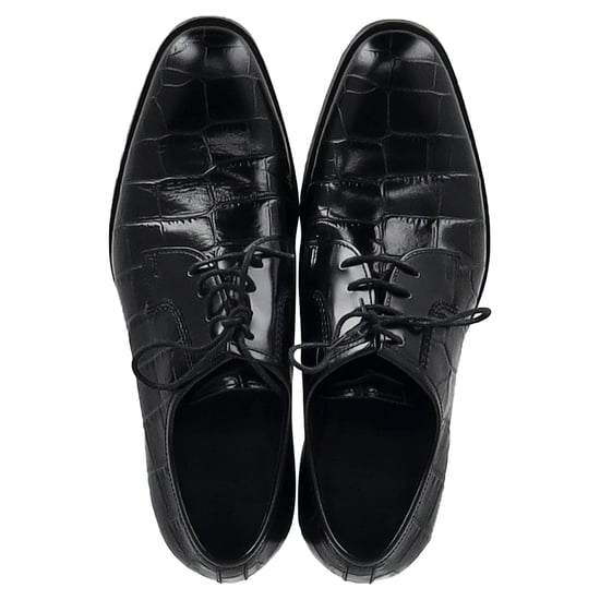 Saint Laurent Croc Embossed Lace Up Oxfords in Black Leather - Image 3