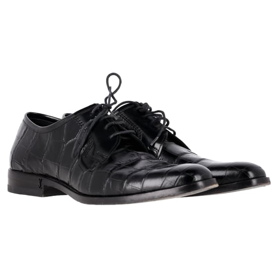 Saint Laurent Croc Embossed Lace Up Oxfords in Black Leather - Image 4