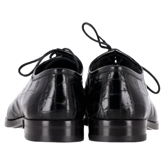 Saint Laurent Croc Embossed Lace Up Oxfords in Black Leather - Image 5