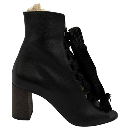 Chloé Harper Peep-Toe Lace Up Boots in Black Leather - Image 1
