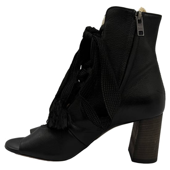 Chloé Harper Peep-Toe Lace Up Boots in Black Leather - Image 5