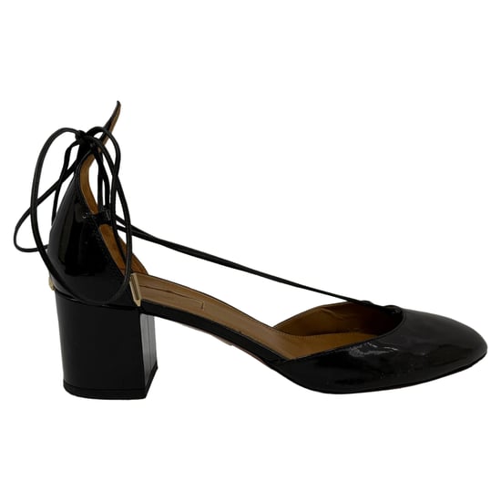 Aquazzura Alexa Mid-Heel Pumps in Black Patent Leather - Image 1