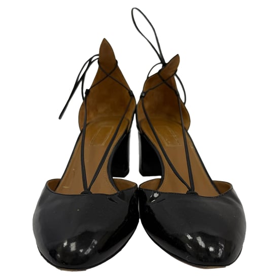 Aquazzura Alexa Mid-Heel Pumps in Black Patent Leather - Image 2