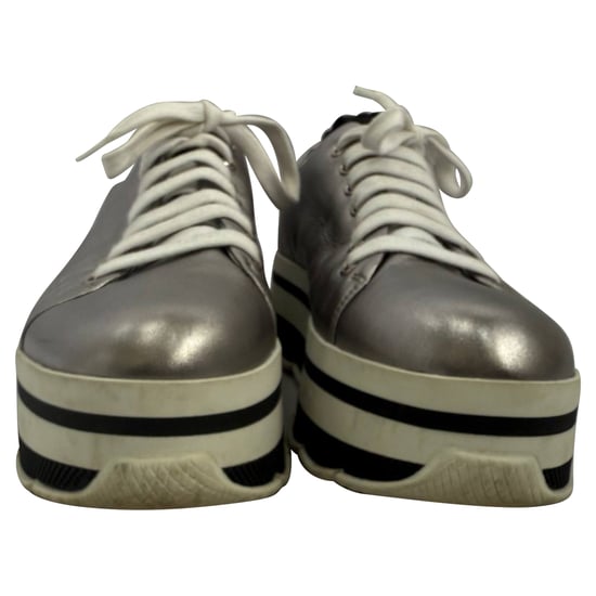Prada Platform Sneakers in Zilveren Leer - Image 2