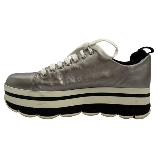 Prada Platform Sneakers in Zilveren Leer - Image 5