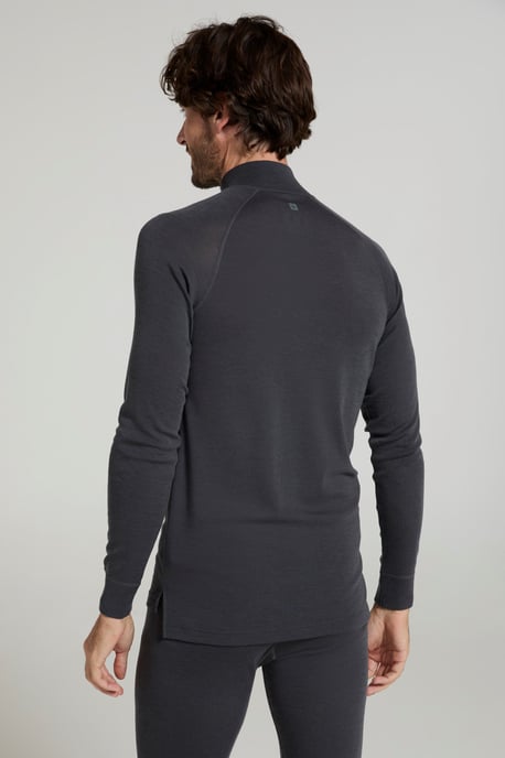 Merino Men's Baselayer Top Long Sleeve Thermal High Wicking Breathable Sweater Dark Grey - Image 3