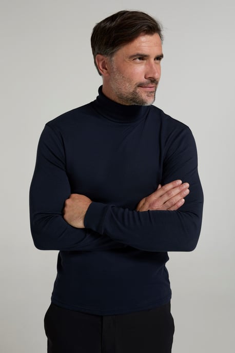 'Meribel' Men's Thermal Baselayer Top Combed Cotton Quick Drying Long Sleeve Thermal Sweater Navy - Image 4