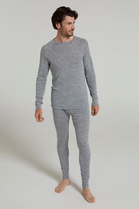 Merino Men's Thermal Baselayer Top Long Sleeve Hiking Winter Pullover Grey - Image 2
