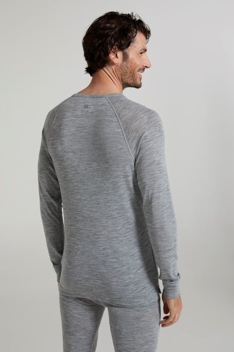 Merino Men's Thermal Baselayer Top Long Sleeve Hiking Winter Pullover Grey - Image 4