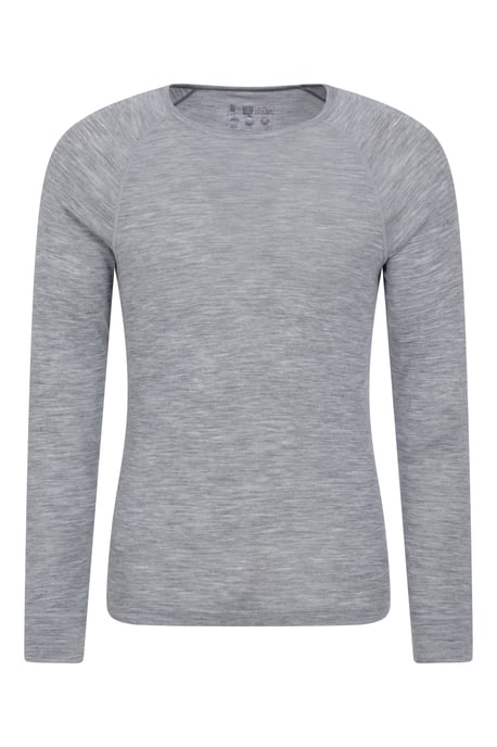 Merino Men's Thermal Baselayer Top Long Sleeve Hiking Winter Pullover Grey - Image 5