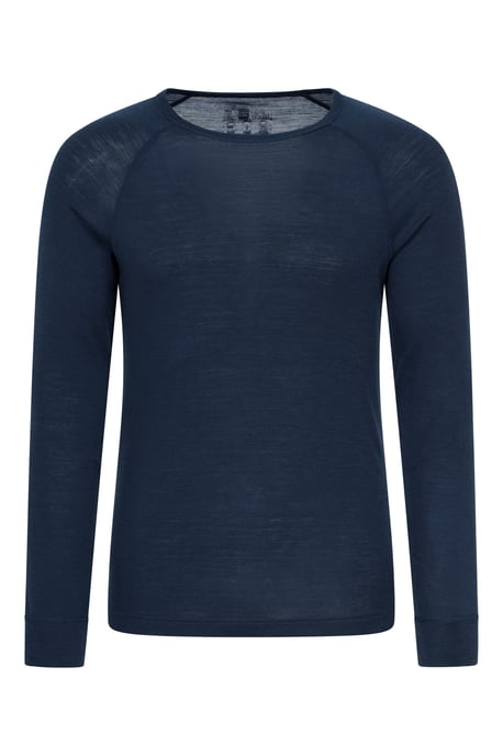 Merino Men's Thermal Baselayer Top Long Sleeve Hiking Winter Pullover Navy - Image 1