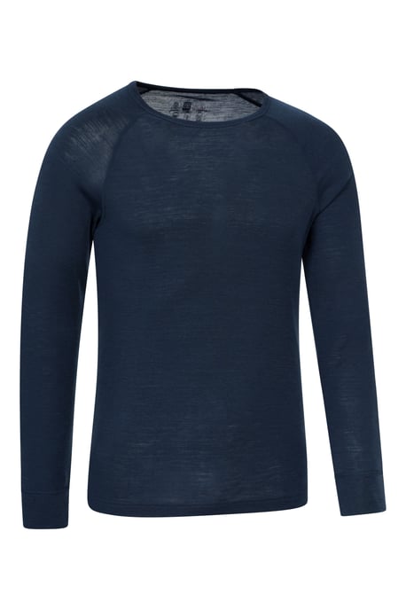 Merino Men's Thermal Baselayer Top Long Sleeve Hiking Winter Pullover Navy - Image 4