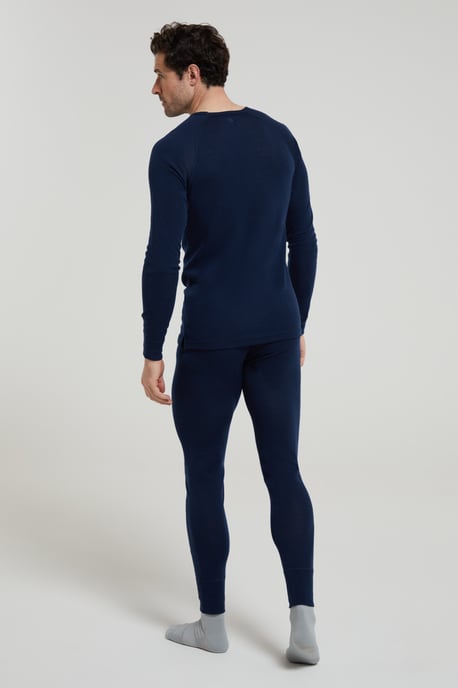 Merino Men's Thermal Baselayer Top Long Sleeve Hiking Winter Pullover Navy - Image 6