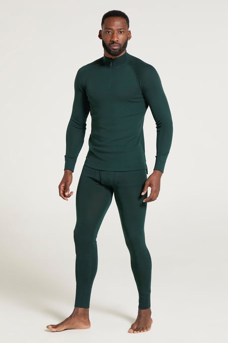 Merino Men's Baselayer Top Long Sleeve Thermal High Wicking Breathable Sweater Dark Green - Image 2