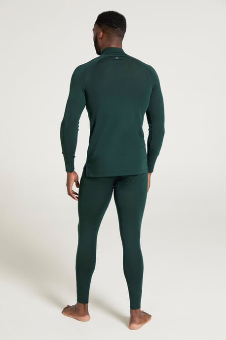Merino Men's Baselayer Top Long Sleeve Thermal High Wicking Breathable Sweater Dark Green - Image 3
