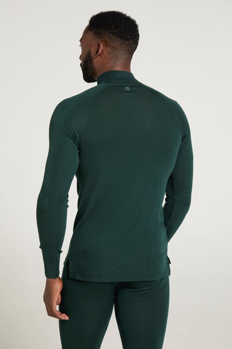 Merino Men's Baselayer Top Long Sleeve Thermal High Wicking Breathable Sweater Dark Green - Image 4
